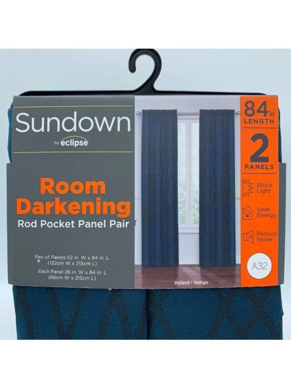 NEW IN PKG SUNDOWN BY ECLIPSE ROOM DARKENING BLUE PATTERN 84 IN 2 PANEL CURTAINS